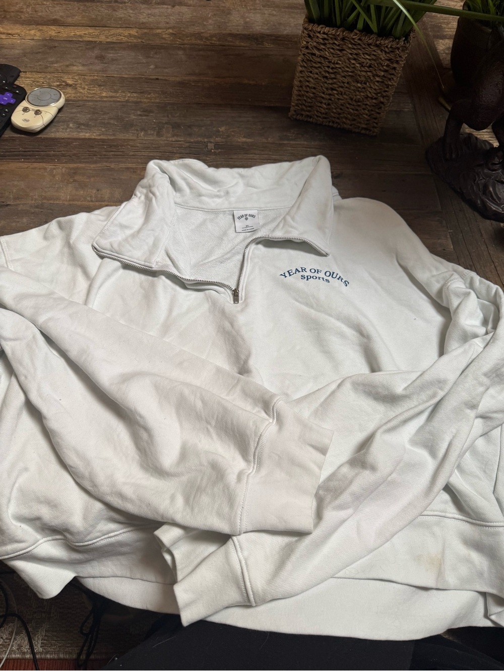 Year of Ours White Half-Zip Pullover with Navy Logo